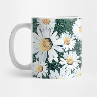 Daisy Blossom Seamless Pattern with Grass. Meadow Mug